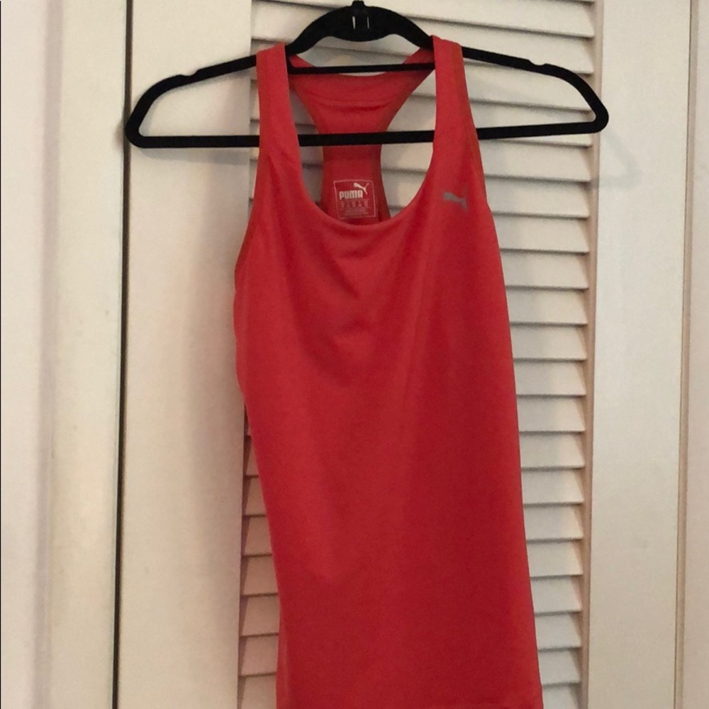 Puma red workout tank top with bra lining